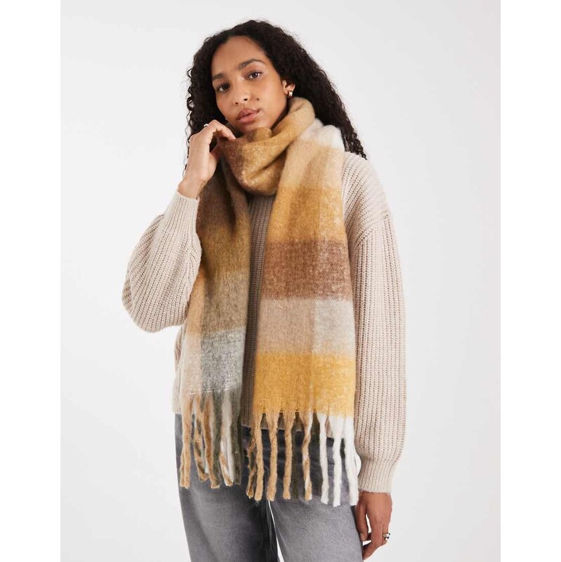 Glamorous check blanket scarf in yellow and brown