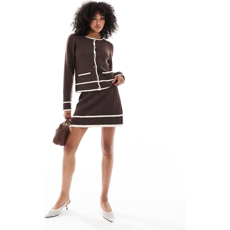 Object knitted mini skirt co-ord with contrast binding details in 114519418