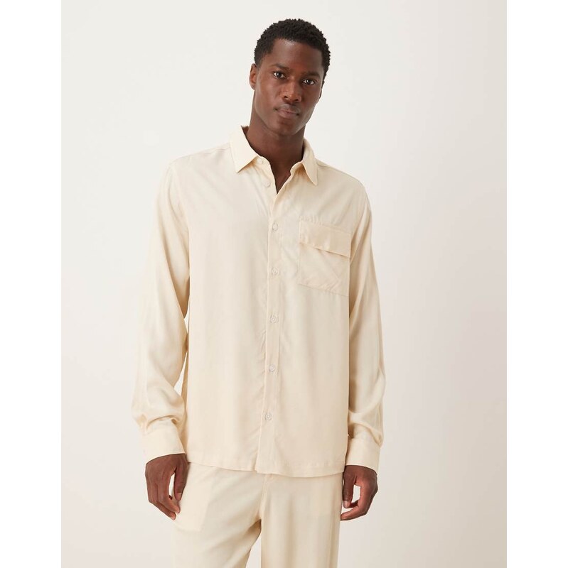 ASOS DESIGN co-ord regular shirt in beige-Neutral