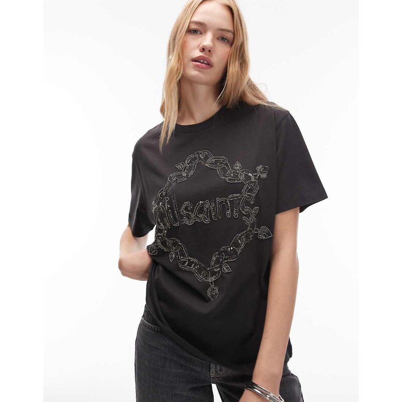 Allsaints Drip embellished t-shirt in black 108936107