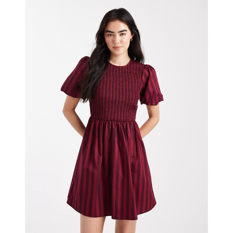 New Look stripe shirred mini dress in red