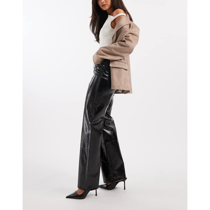 Vero Moda vinyl high waist wide leg trouser in black 110852409