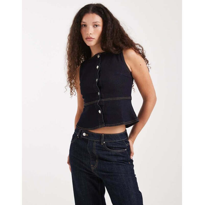 Miss Selfridge denim peplum cinched waistcoat in indigo-Navy