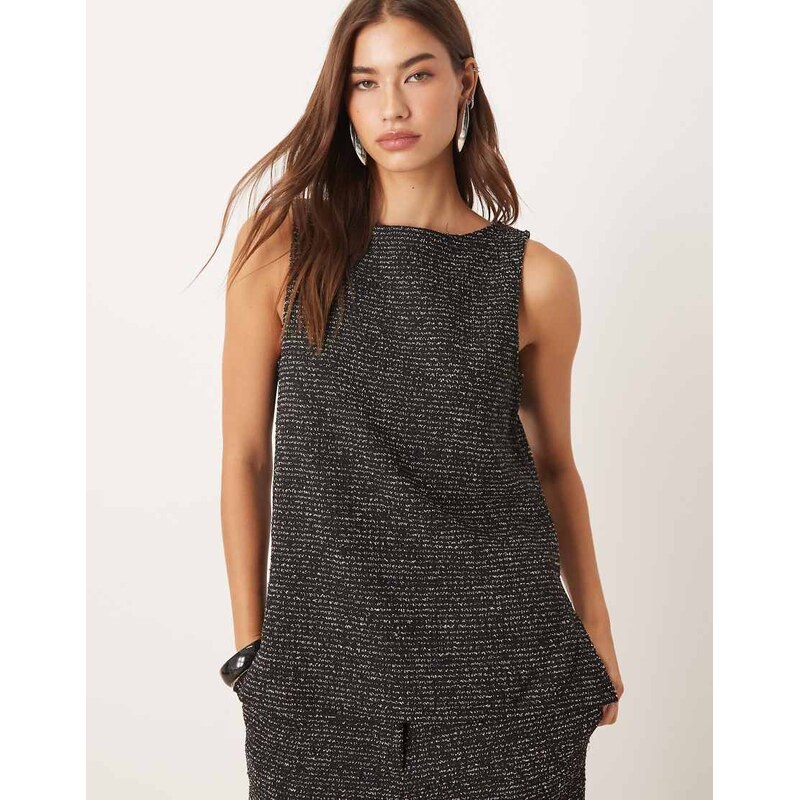 Vila sleeveless textured glitter top co-ord in black