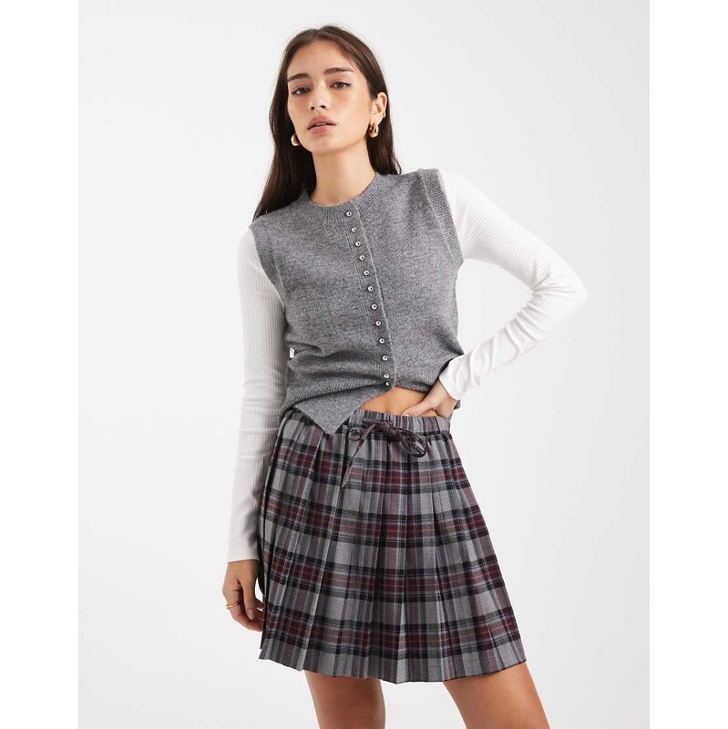 New Look check elasticated mini skirt in grey