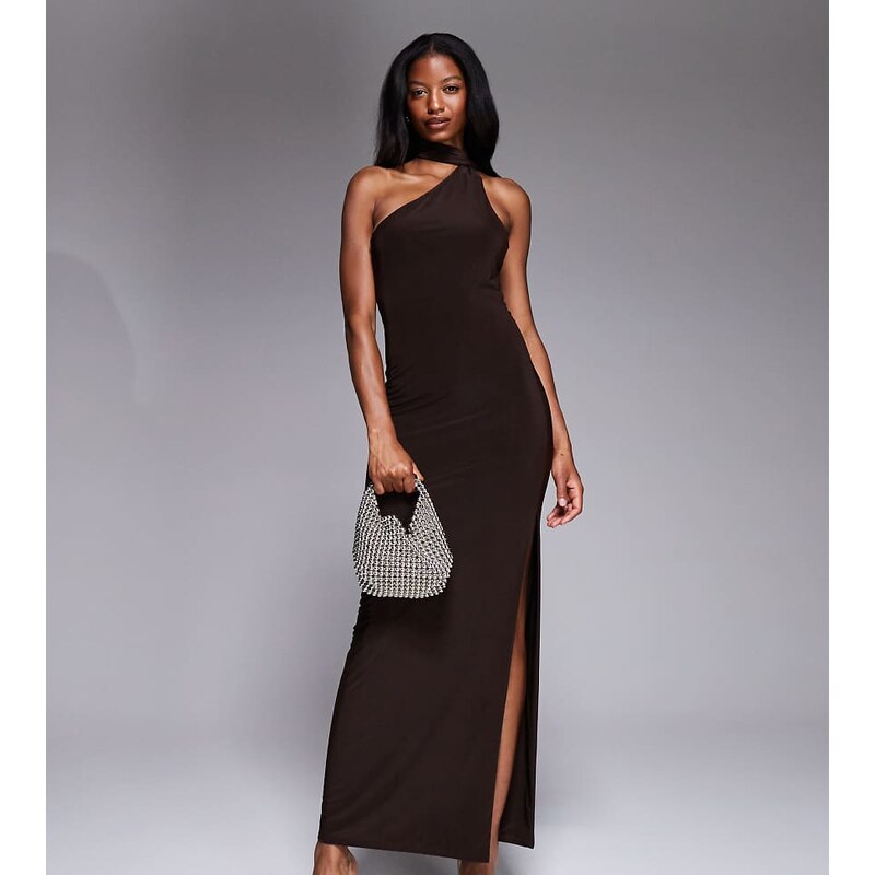 Kaiia exclusive double layered slinky scarf neck detail maxi dress in 108936246
