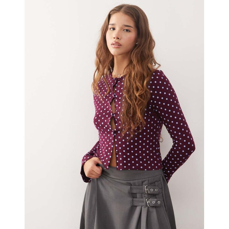 Reclaimed Vintage cardigan with flare sleeves in burgundy and