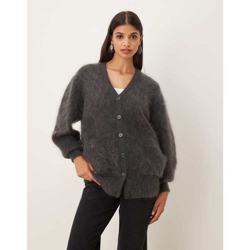 ASOS DESIGN premium mohair boyfriend cardigan in charcoal -