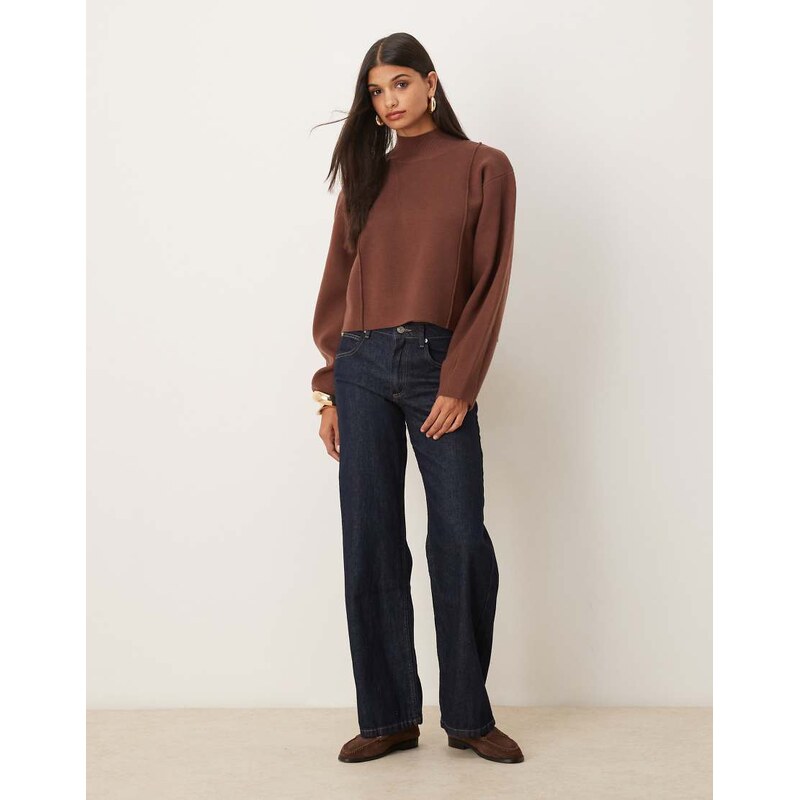 ASOS DESIGN structured boxy funnel neck jumper in chocolate-Brown
