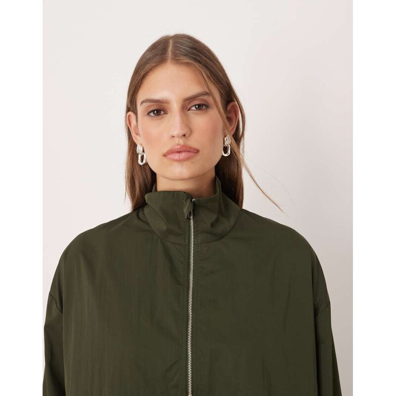 ASOS DESIGN techy funnel neck zip up jacket in khaki-Green