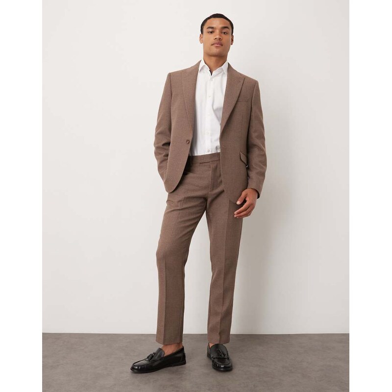 ASOS DESIGN slim wool mix suit jacket in brown glen check