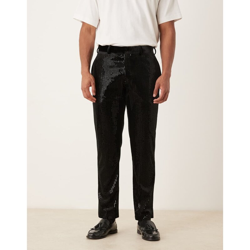 ASOS DESIGN slim suit trouser in velvet sequin in black