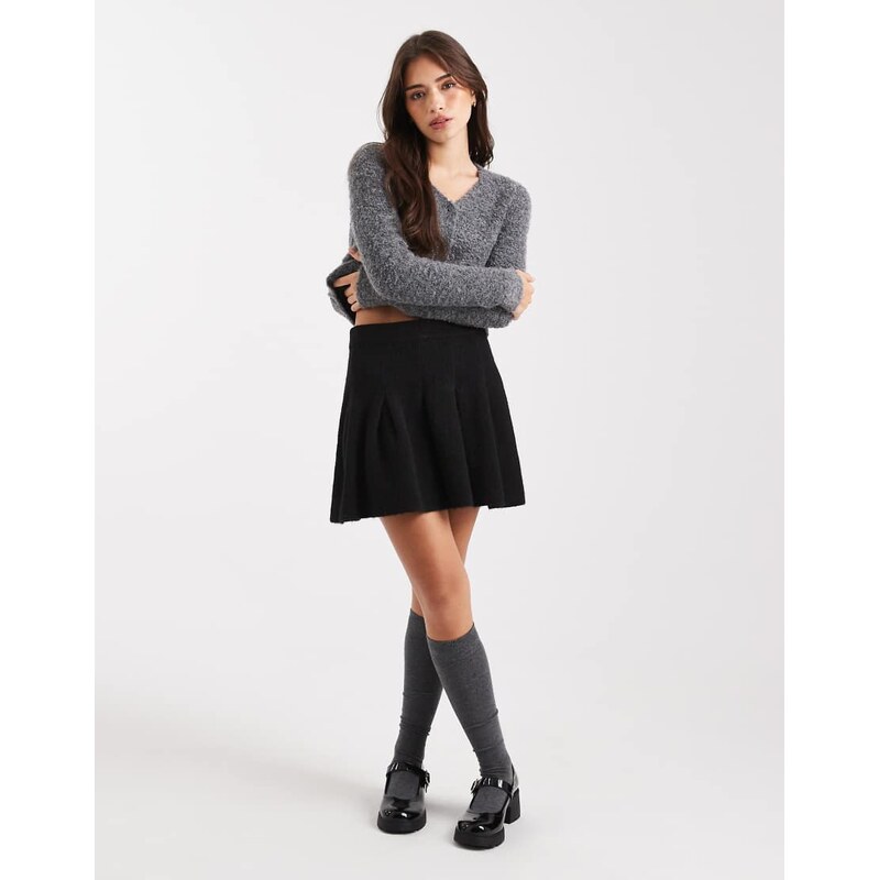 Miss Selfridge pleated knit mini skirt in black
