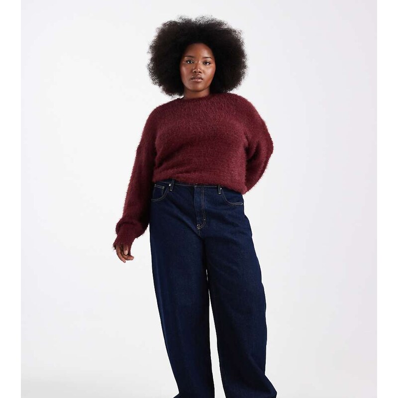 ONLY Curve Taylor high waist barrel jeans in rinsed dark blue 108944072