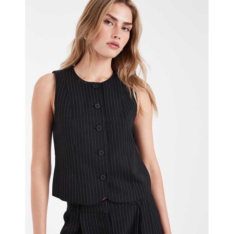 ONLY high neck waistcoat co-ord in black pinstripes 108944082