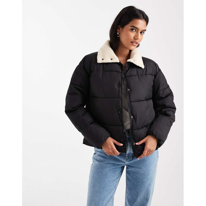 ONLY borg collar detail padded jacket in black 108944100