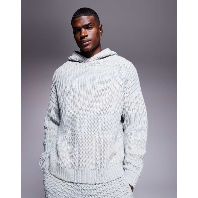 ASOS DESIGN oversized heavyweight knitted rib hoodie in grey