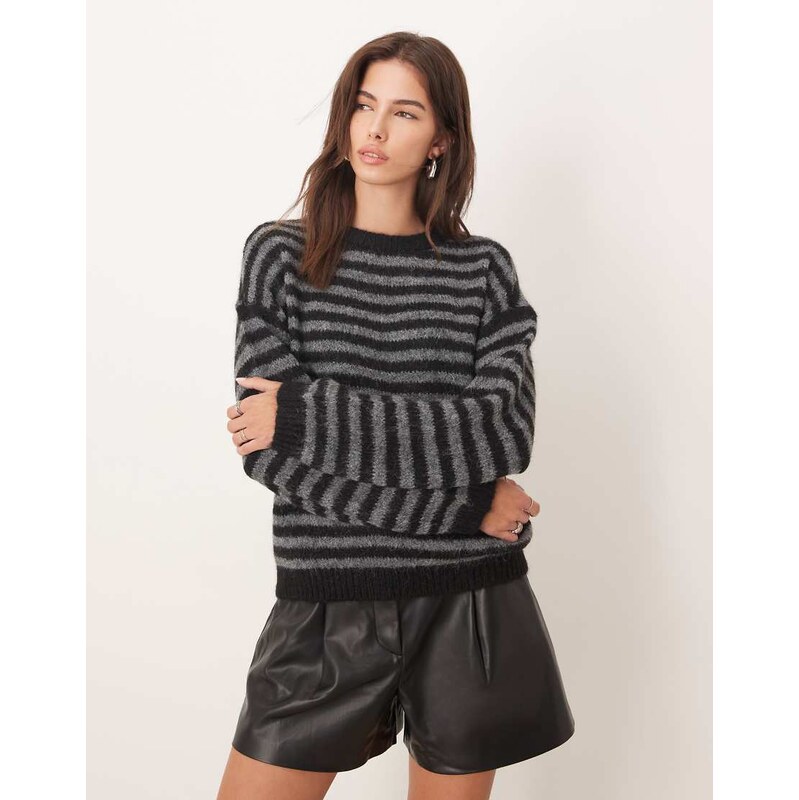 JDY stripe textured jumper in black