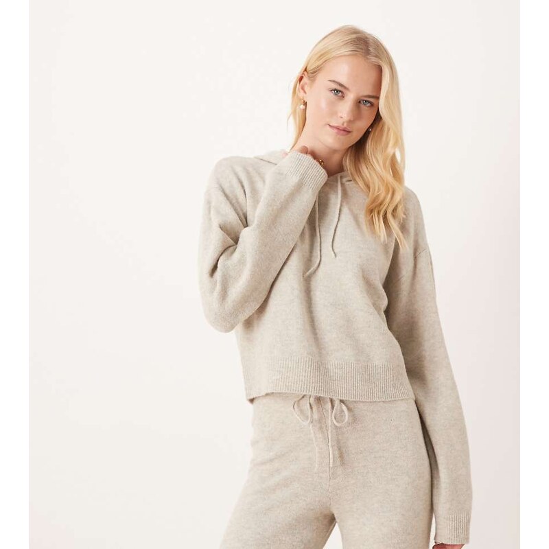 JDY Tall slouchy knitted hoodie co-ord in cream-White 108944189