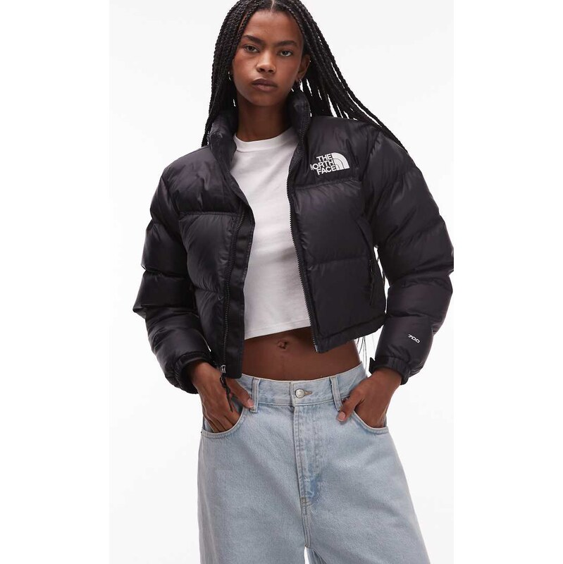 The North Face Nuptse cropped down puffer jacket in black