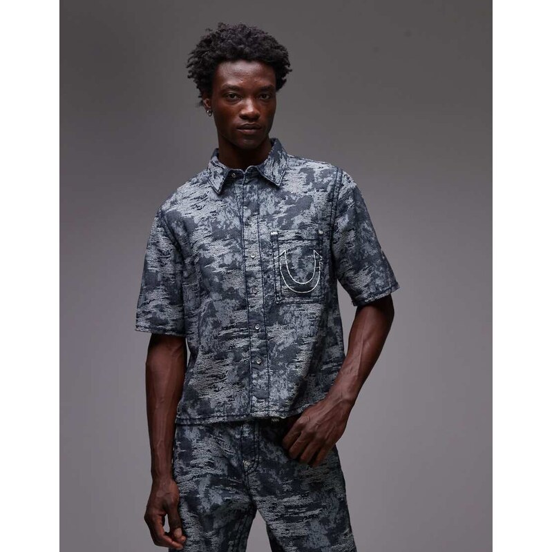 True Religion Super T oversized jacquard shirt co-ord in blue