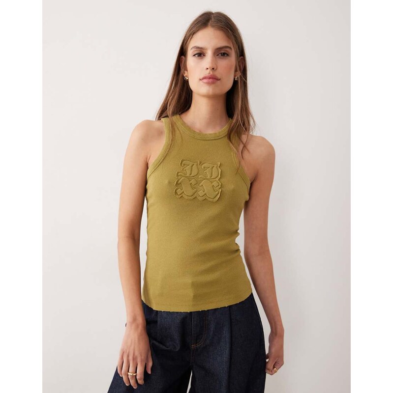 JJXX patch ribbed vest in green 112392600