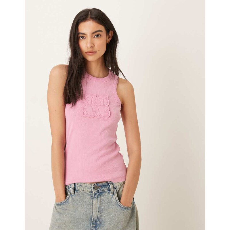 JJXX patch ribbed vest in pink