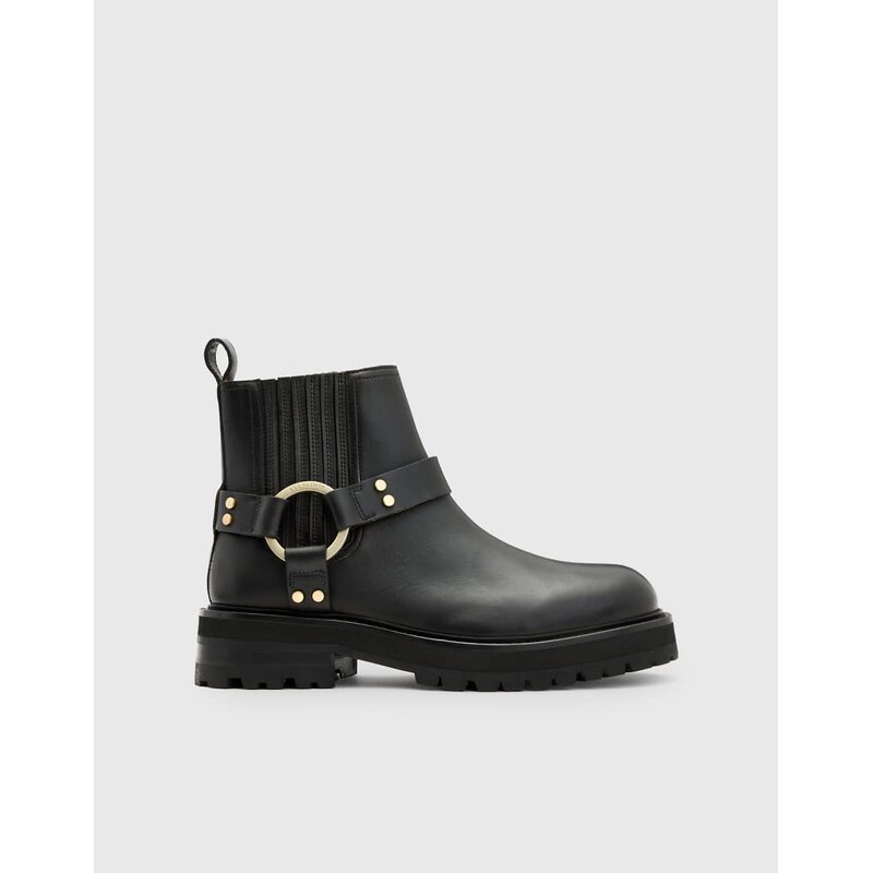 AllSaints Maddie biker boot in black & brass-Multi 110194472