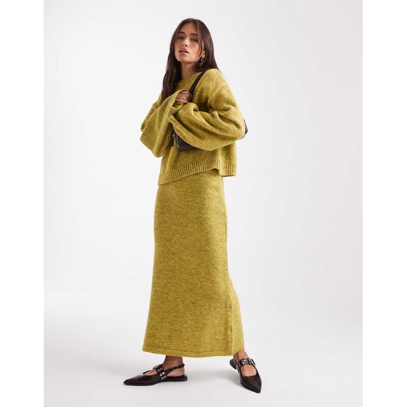 ASOS DESIGN knitted maxi skirt co-ord with wool-Green