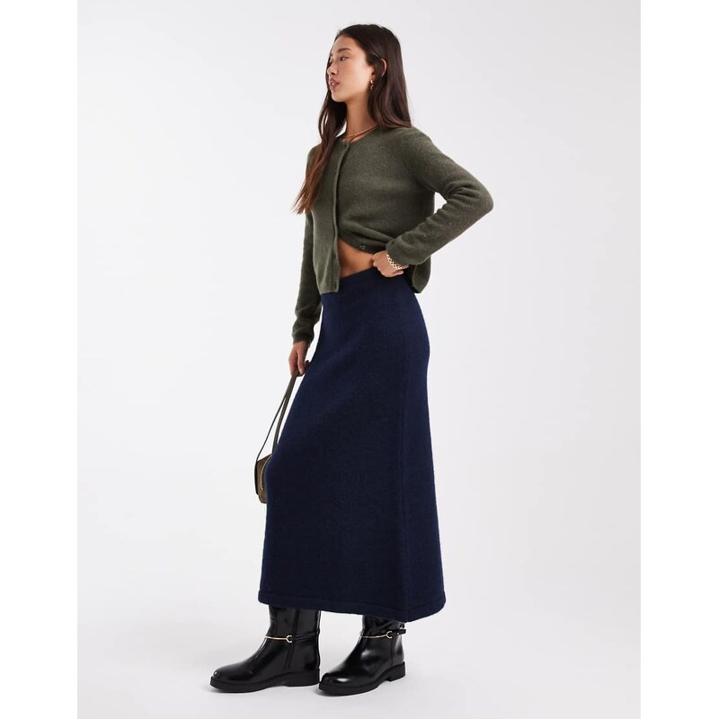 ASOS DESIGN knitted maxi skirt co-ord with wool-Navy