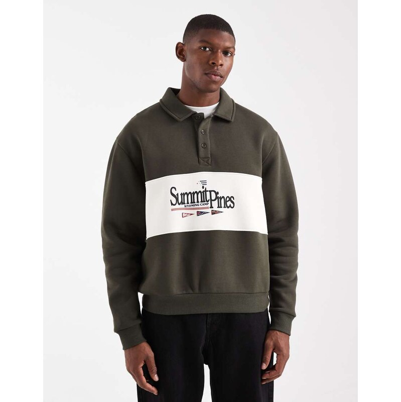 ASOS DESIGN relaxed fit rugby polo sweatshirt with colour