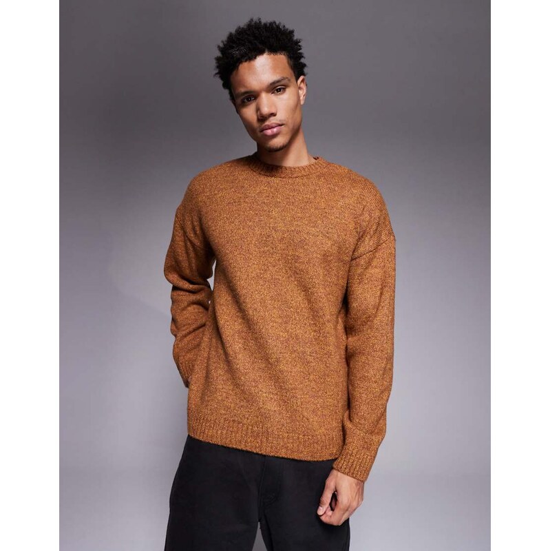 ASOS DESIGN relaxed knitted crew neck jumper in rust-Yellow