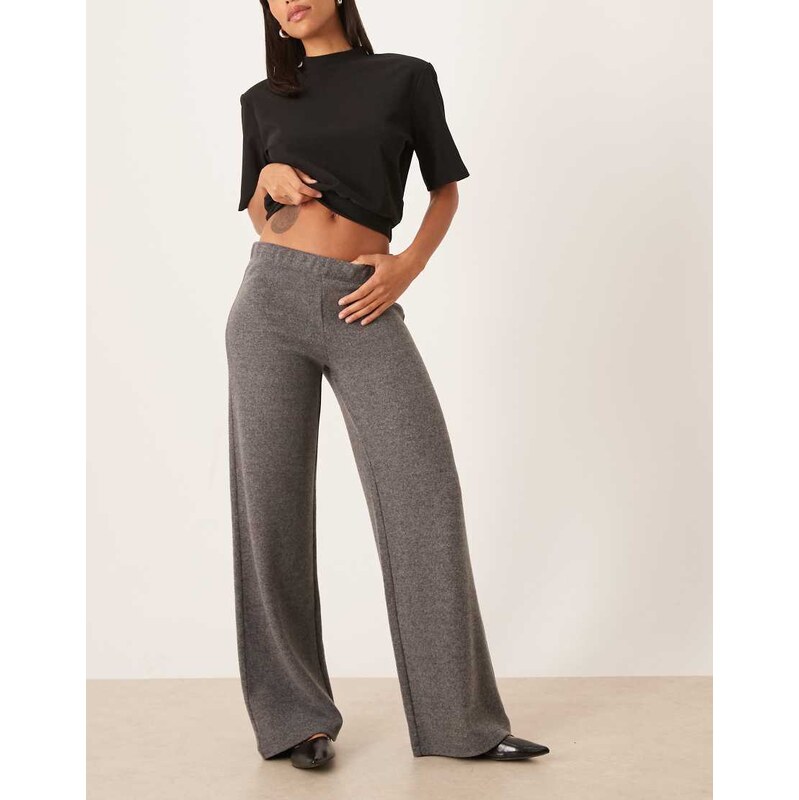 ASOS DESIGN super soft wide leg trouser in grey-Brown