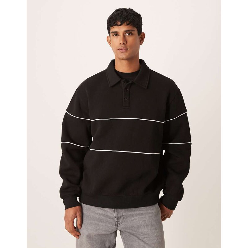 ASOS DESIGN relaxed fit polo sweatshirt with piping in black