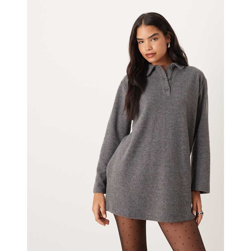 ASOS DESIGN supersoft rugby dress in charcoal-Brown