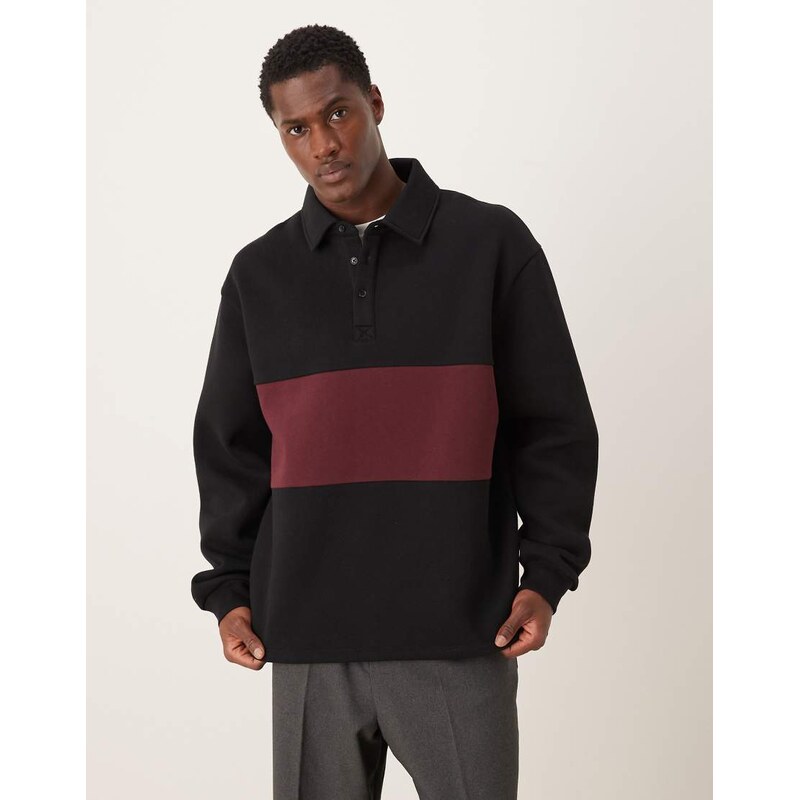 ASOS DESIGN relaxed polo sweatshirt with contrast panels in