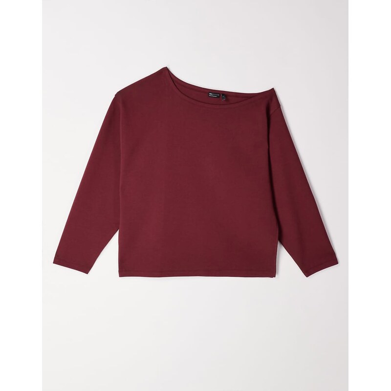 ASOS DESIGN oversized off shoulder interlock sweatshirt in burgundy-Red