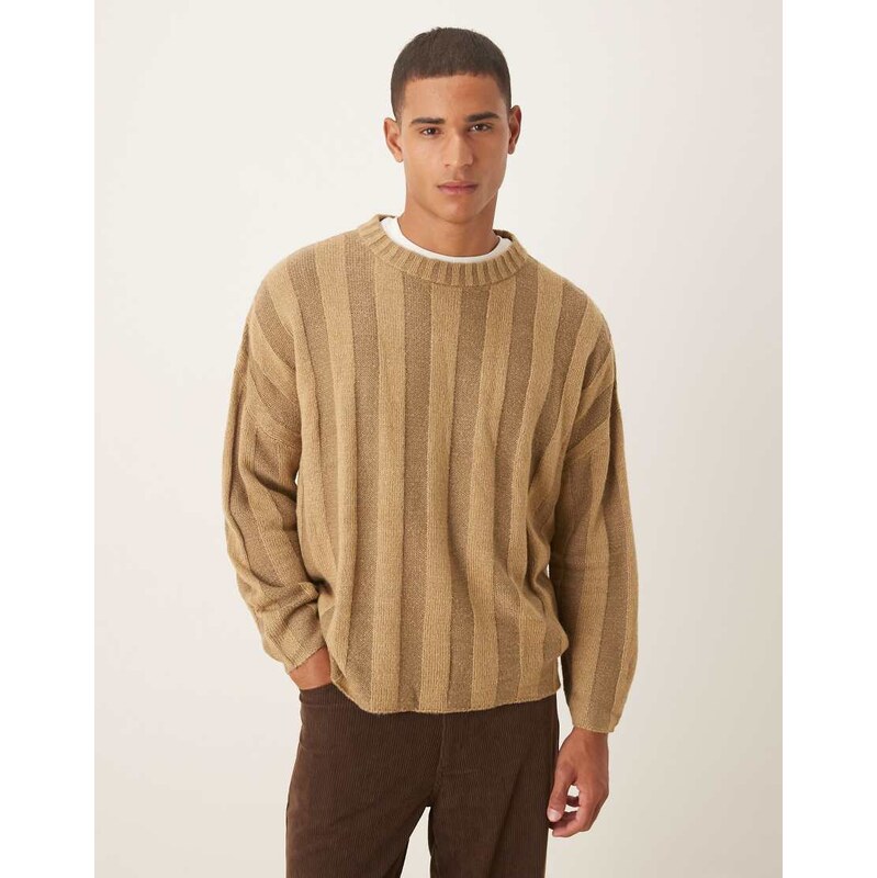 ASOS DESIGN super oversized knitted rib jumper in beige-Neutral