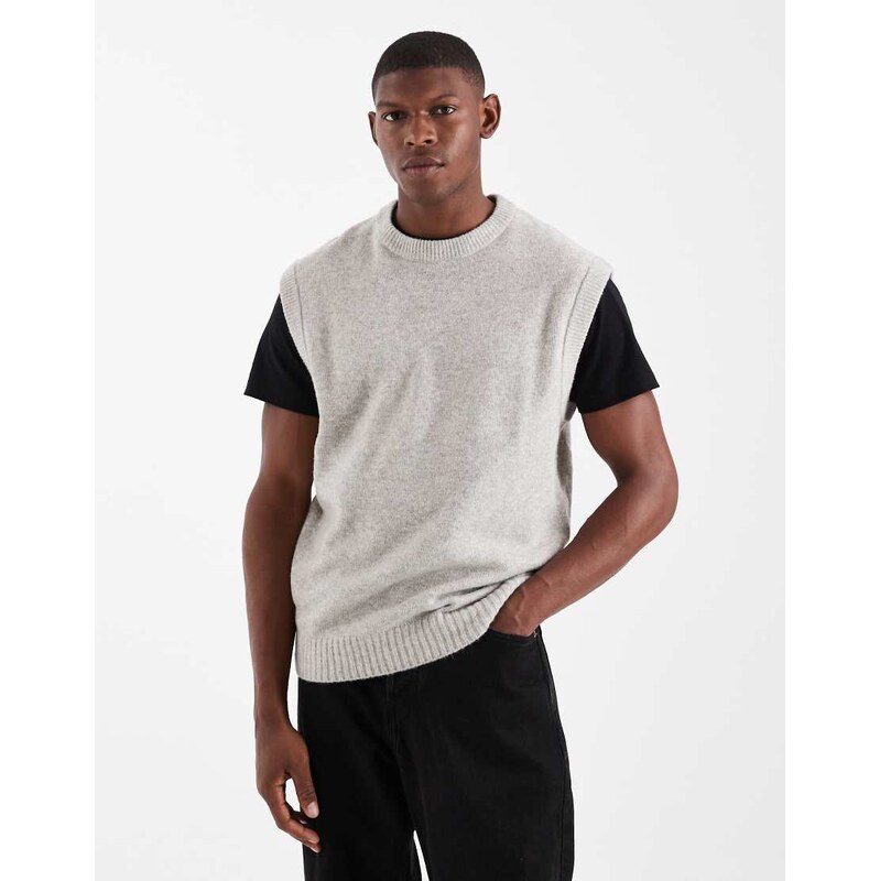 Jack & Jones fluffy knitted vest in grey