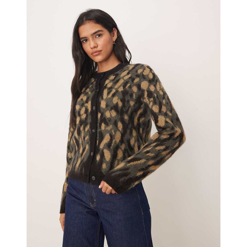 JDY animal print cardigan in dark grey