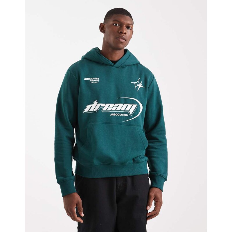 Jack & Jones hoodie with back graphic in forest green