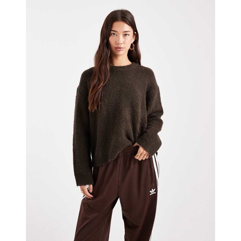 ASOS DESIGN boxy boucle crew neck jumper in chocolate-Brown