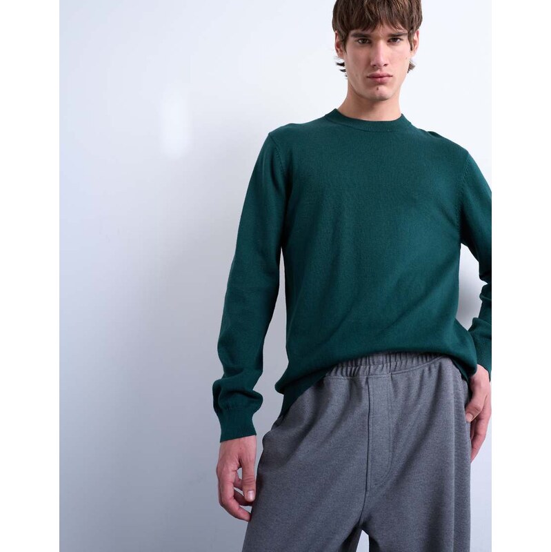 Topman essential knitted crew neck in dark green