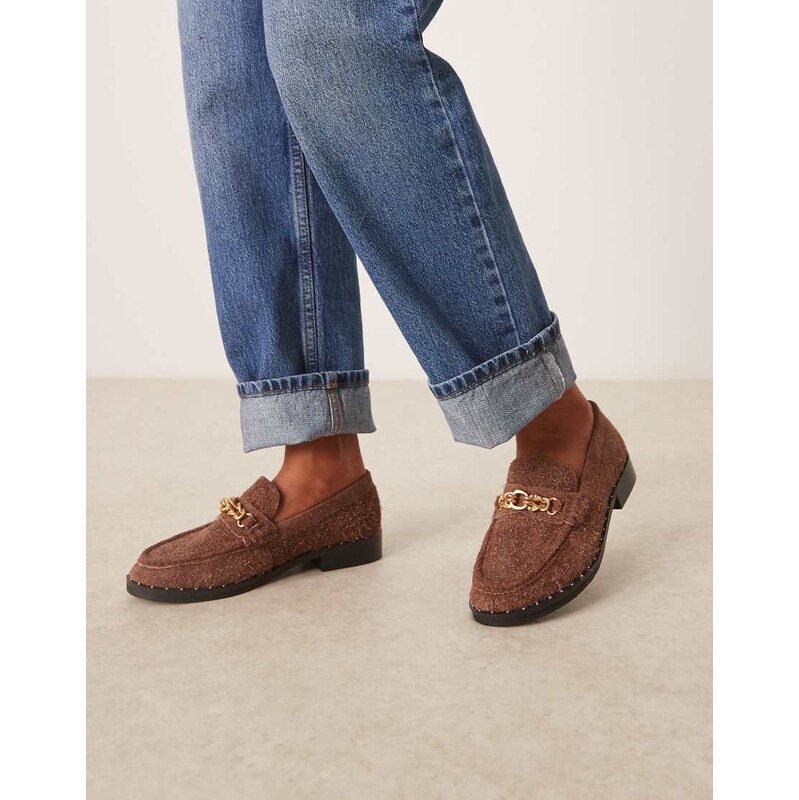 ASOS DESIGN Ministry premium chain detail loafers in brown suede