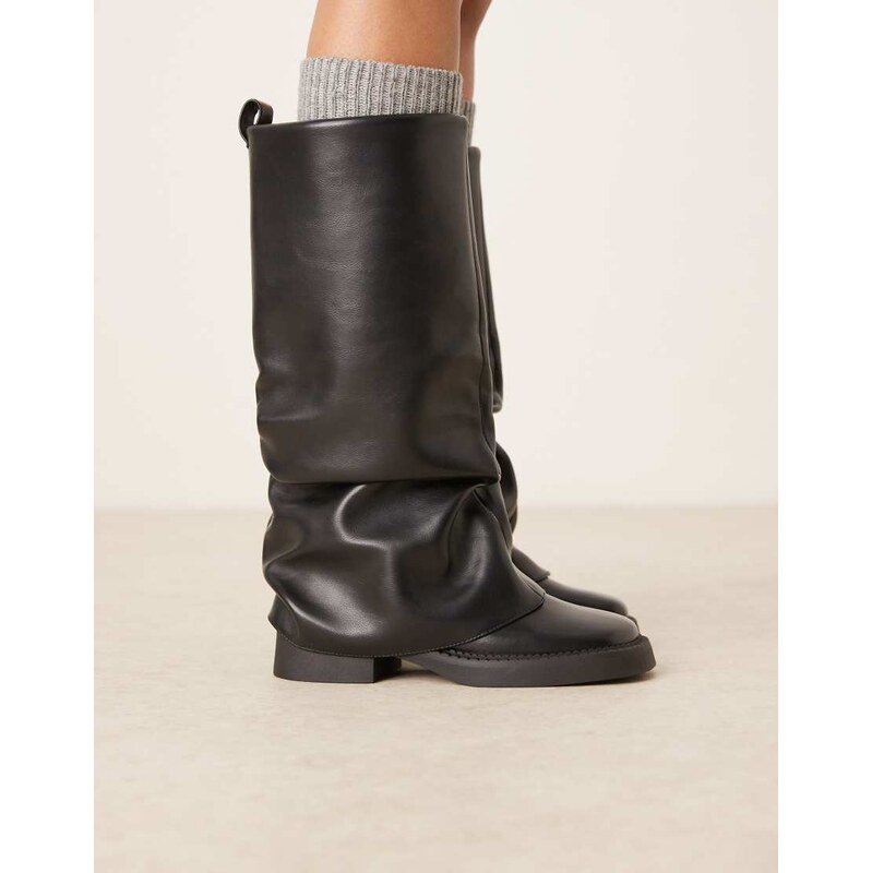 ASOS DESIGN Caden chunky fold over flat knee boot in black