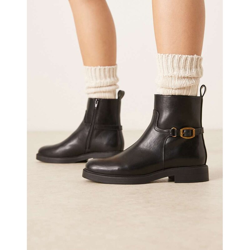 ASOS DESIGN Archie flat smart ankle boots with buckle in black