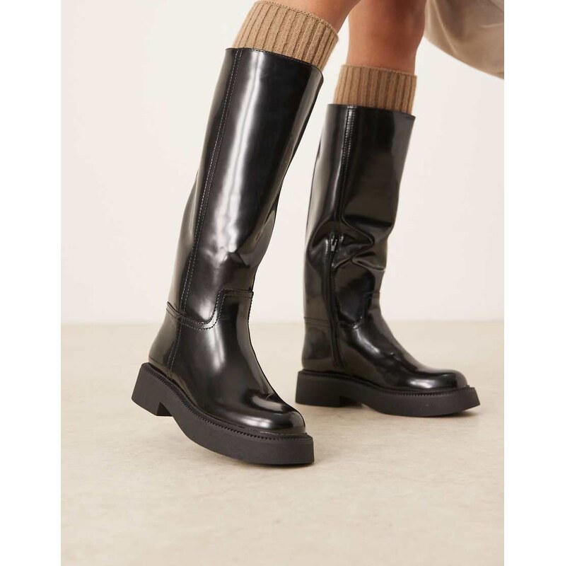 ASOS DESIGN Carlisle clean flat riding boot in black 109486197