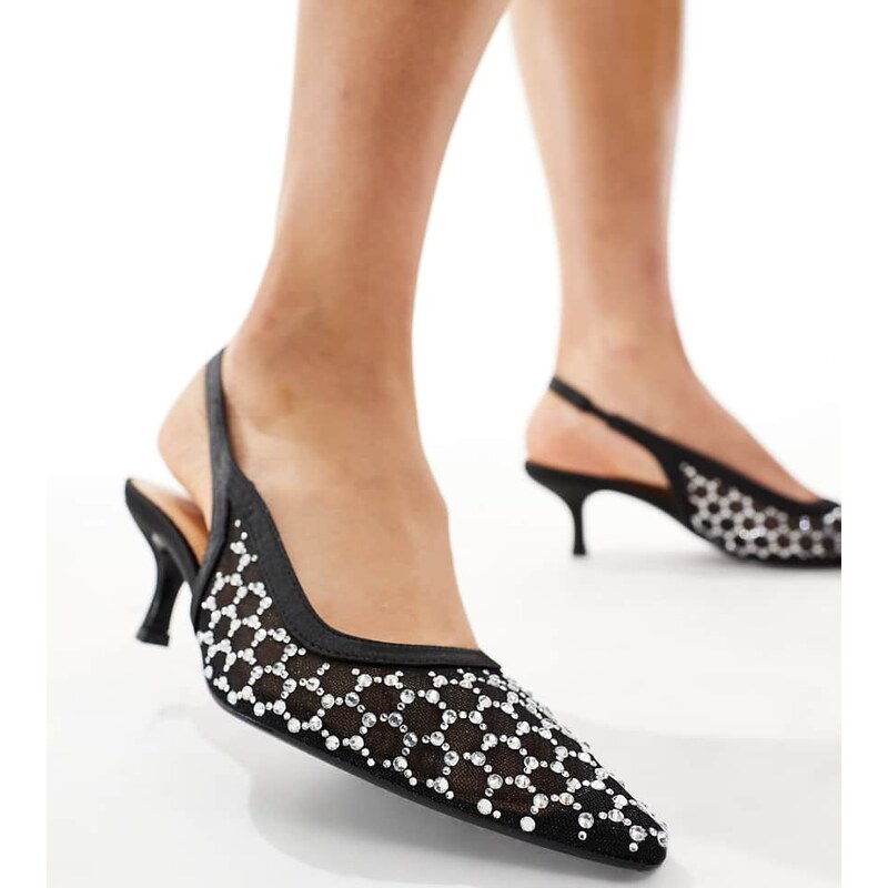 SEQWL Wide Fit Maybach embellished slingback kitten heeled shoes in 109101500