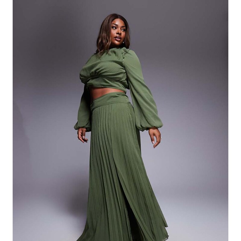 ASOS Curve ASOS DESIGN Curve dropped waist pleat detail co-ord maxi 109464425