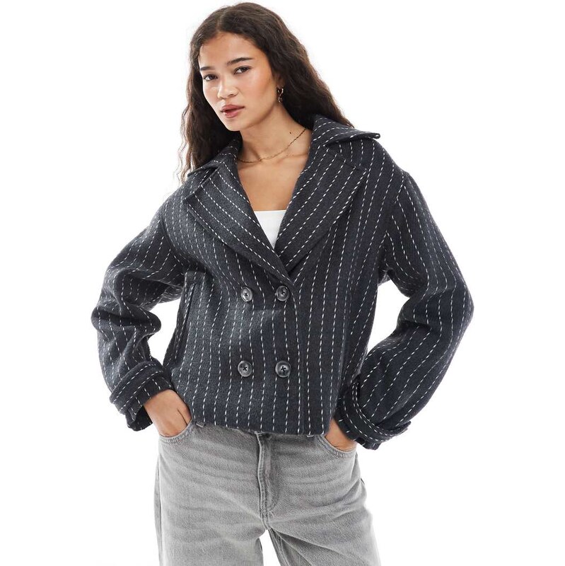 Wednesdays Girl double breasted pinstripe jacket in grey
